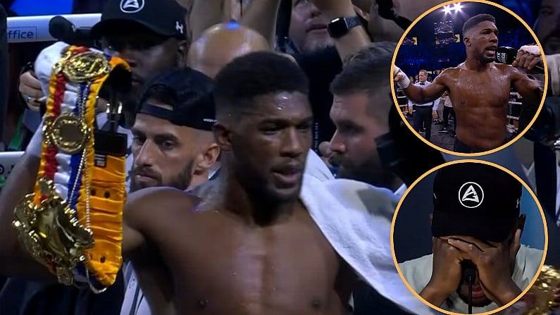 Anthony Joshua In Tears After Tossing Belts And Making Speech After Defeat