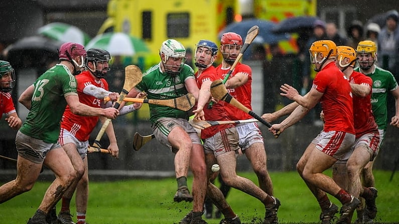 16 August 2022; Robbie Egan of Kilmallock kicks the sliotar into the goal to score the winning goal in injury time during the Limerick County Senior Hurling Championship Semi-Final match between Kilmallock and Doon at Bruff GAA Club in Bruff, Limerick. Photo by Matt Browne/Sportsfile