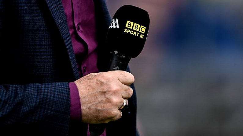 8 May 2022; A general view of a BBC Sport microphone at the Ulster GAA Football Senior Championship Semi-Final match between Cavan and Donegal at St Tiernach's Park in Clones, Monaghan. Photo by Piaras O Midheach/Sportsfile