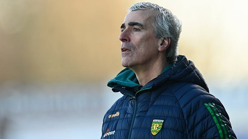 7 January 2024; Donegal manager Jim McGuinness during the Bank of Ireland Dr McKenna Cup Group A match between Tyrone and Donegal at ONeills Healy Park in Omagh, Tyrone. Photo by Ramsey Cardy/Sportsfile