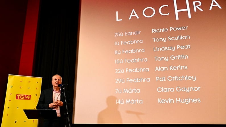 15 January 2024; Ard Stiurthoir TG4 Alan Esslemont speaking at the launch of TG4's award-winning Laochra Gael series at the Light House Cinema in Dublin as the Gaelic sport biography series returns for another season. Photo by Piaras O Midheach/Sportsfile