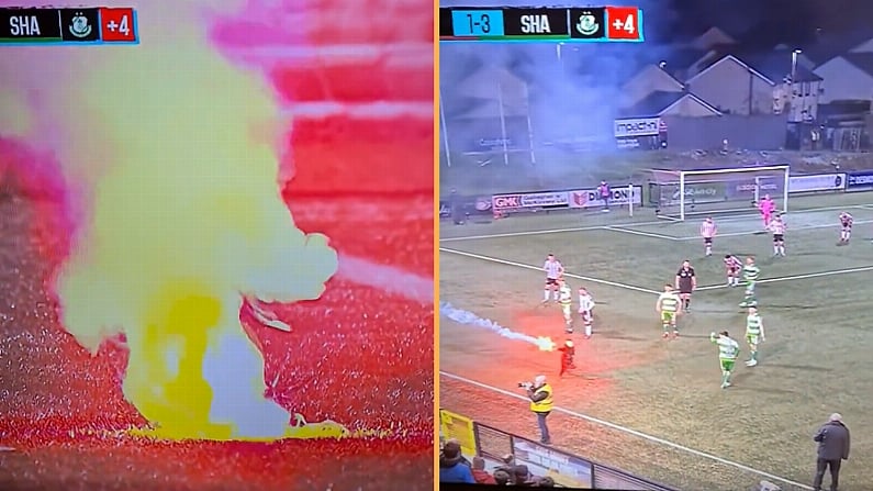 Chaos In Derry As Child Grabs Flare On Pitch And Shamrock Rovers Fans Targeted By Missiles