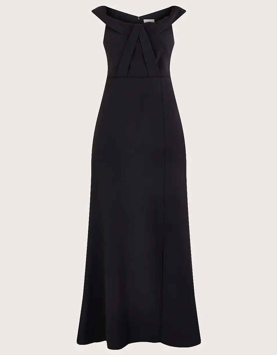 Monsoon Beatrice Crepe Bardot Maxi Dress Black