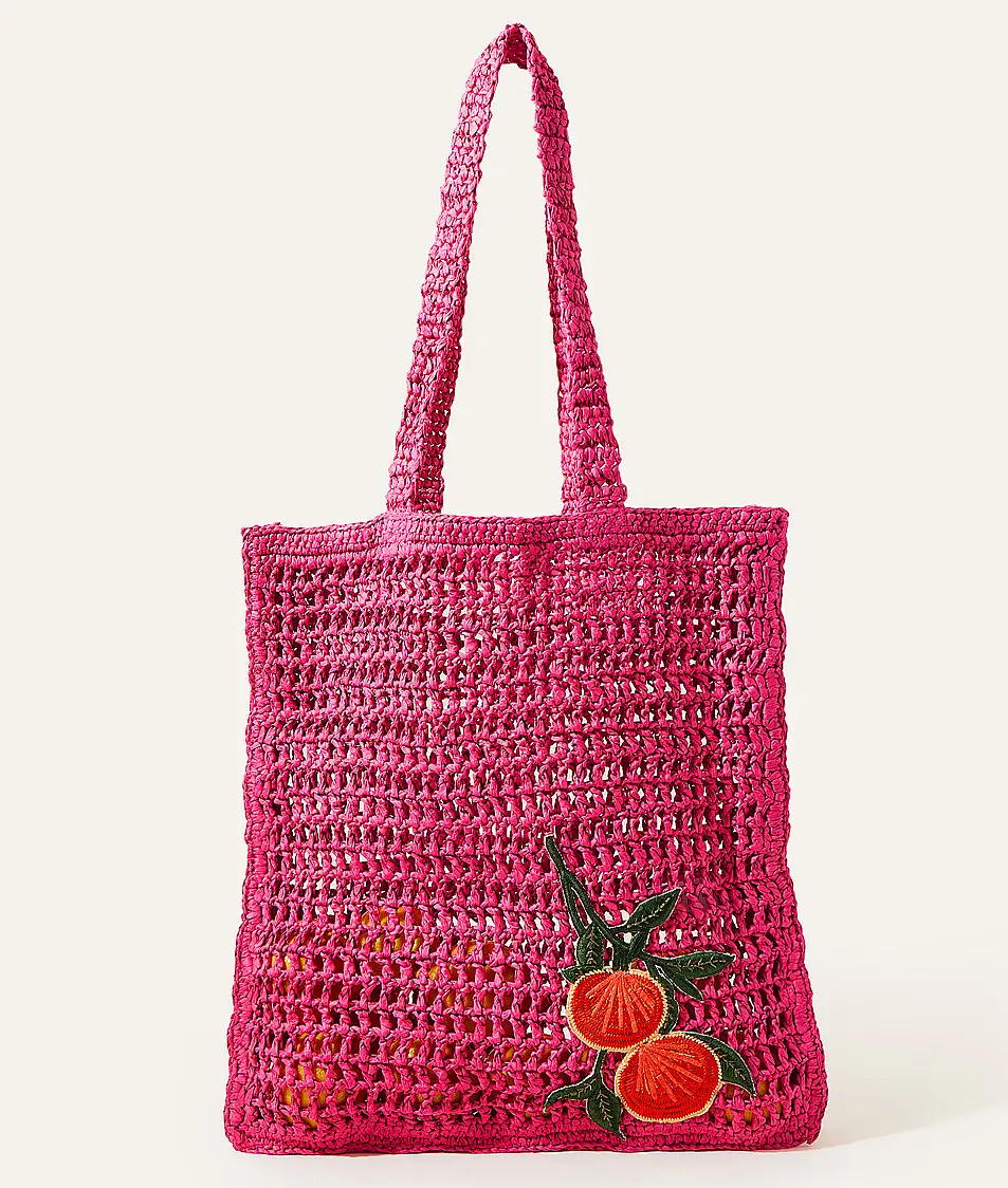 Accessorize Pink Raffia Crochet Beach Shopper