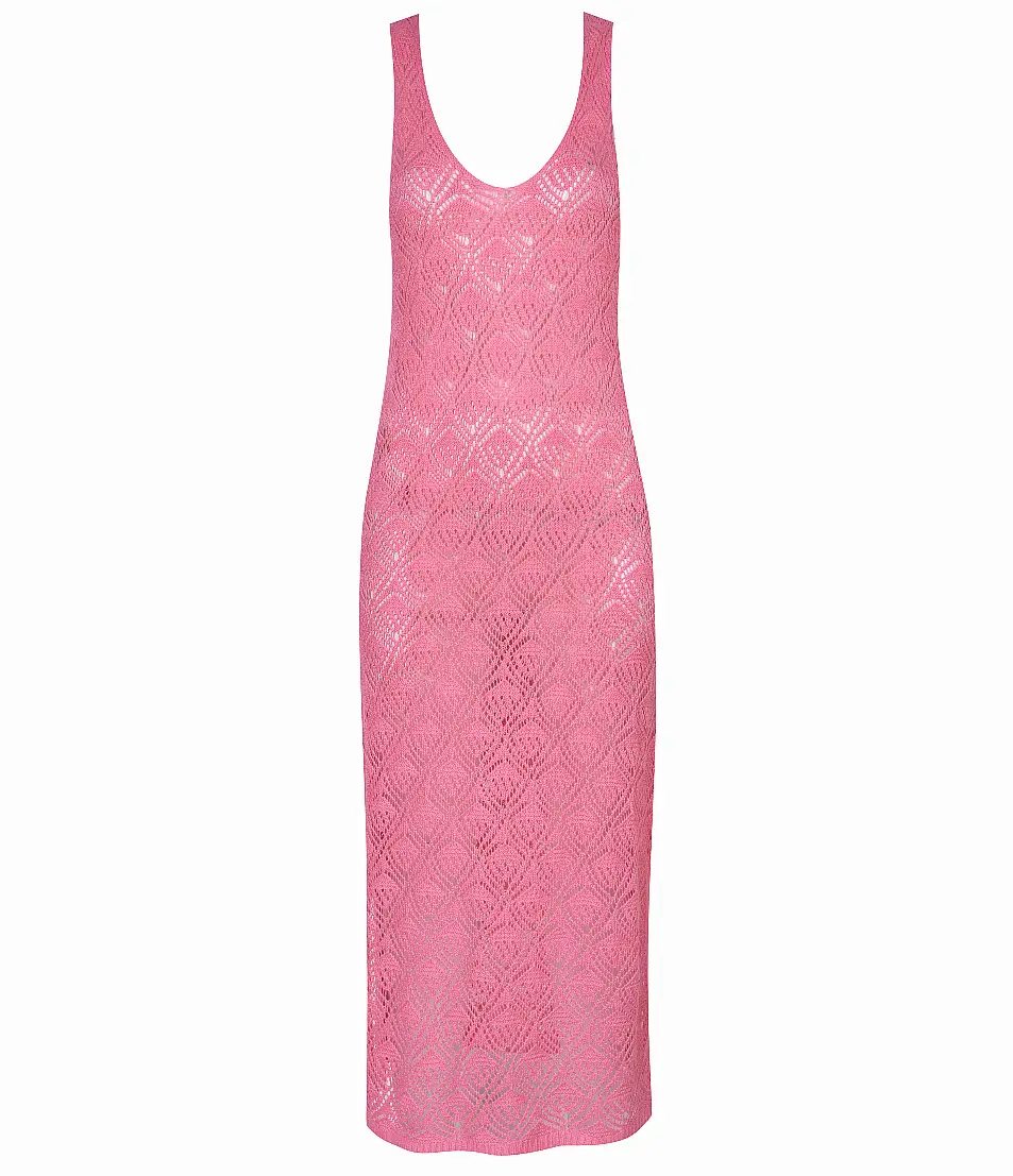 Matalan Pink Crochet Look Long Beach Dress