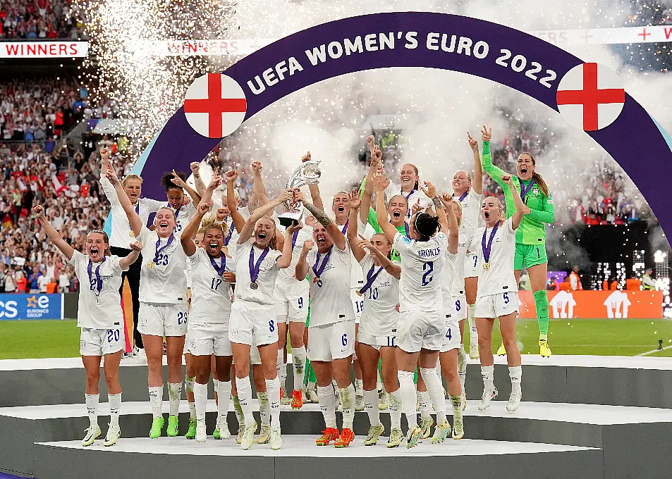 England celebrating after winning the European Championships last year