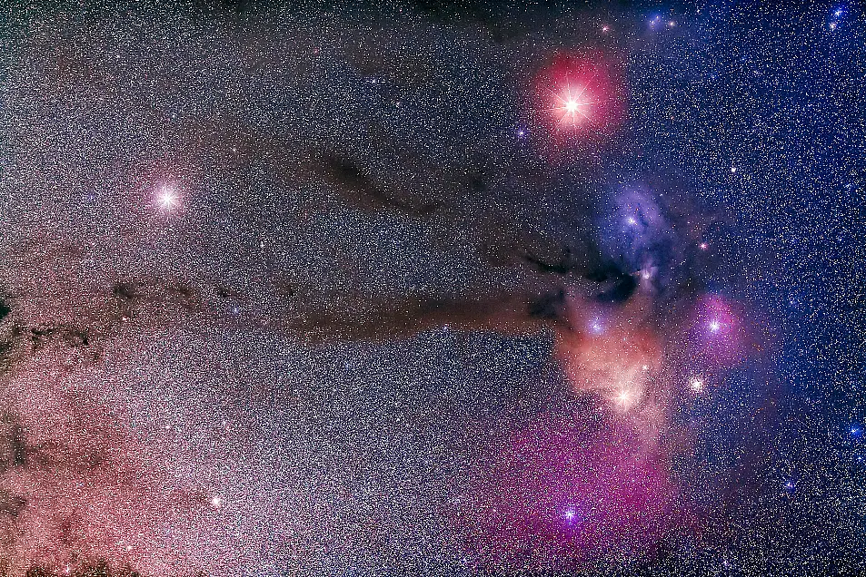 Mars (at top) and Saturn (at left) in Scorpius