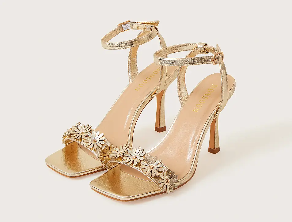 Monsoon Metallic Flower Sandals Gold