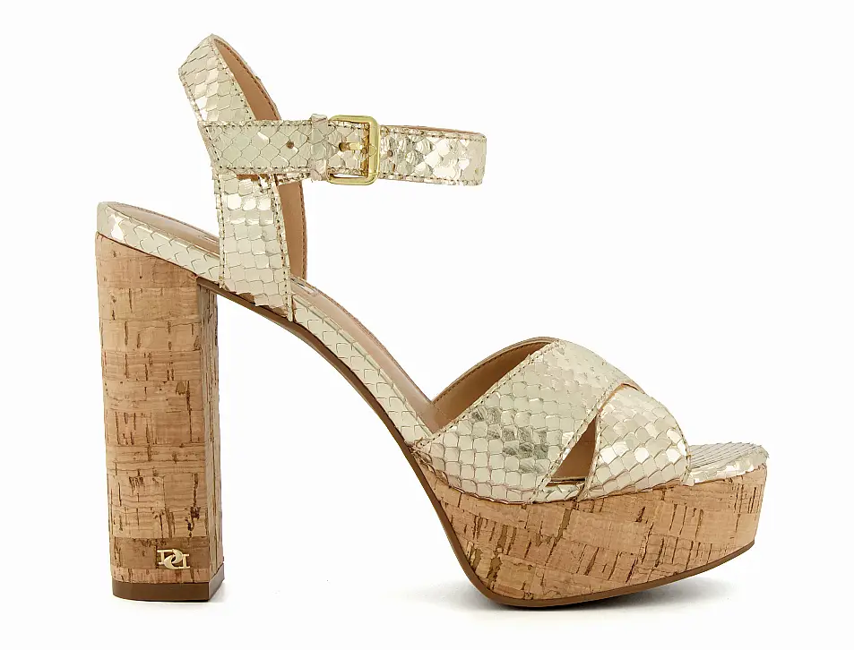 Dune London Jealous Gold Cork-Platform Sandals