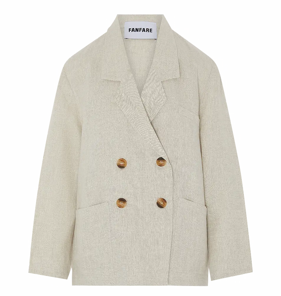 Fanfare Ethically Made Beige Linen Suit Jacket