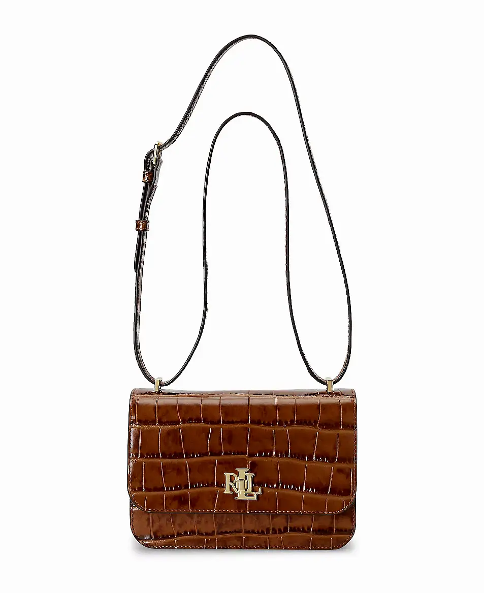 Lauren Ralph Lauren Sophee 22 Embossed Leather Shoulder Bag, Vintage Brown, John Lewis