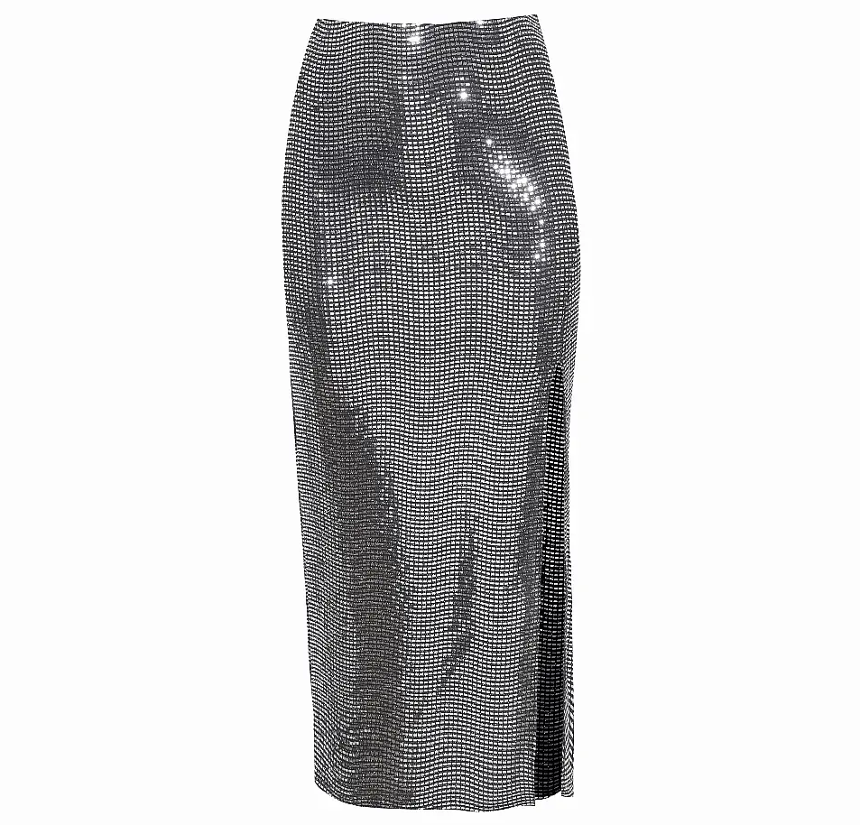 New Look Silver Sequin Split Hem Midaxi Skirt