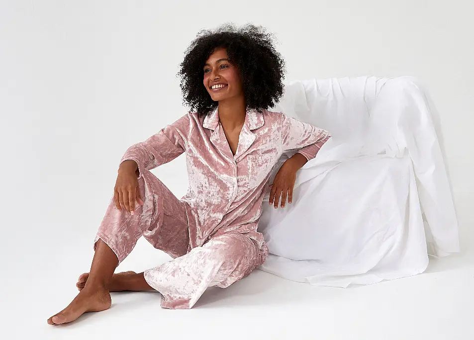 La Redoute Collections Crushed Velvet Grandad Pyjamas