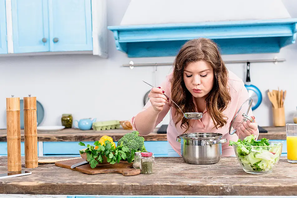 Woman cooking at home