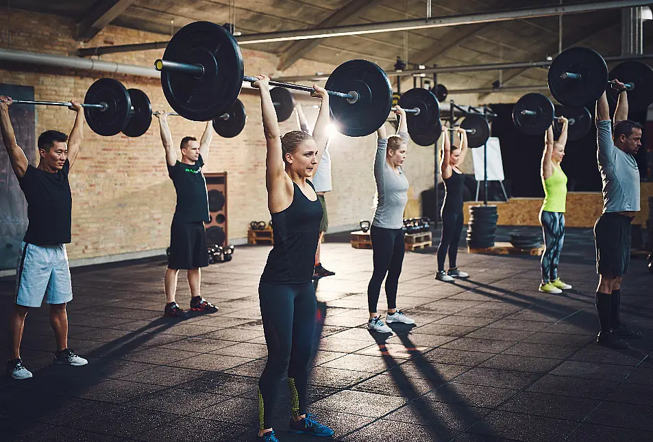 Fit young people lifting barbells looking focused,Fit young people lifting barbells looking focused, working out in a gymworking out in a gym