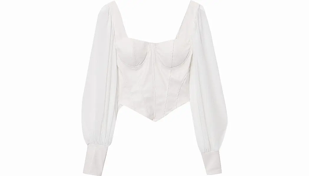 Nasty Gal Corset the Mood Faux Leather Chiffon Top in White, £16 (was £32)