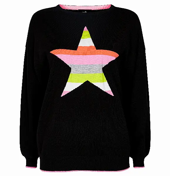 Wallis Black Stripe Star Print Jumper