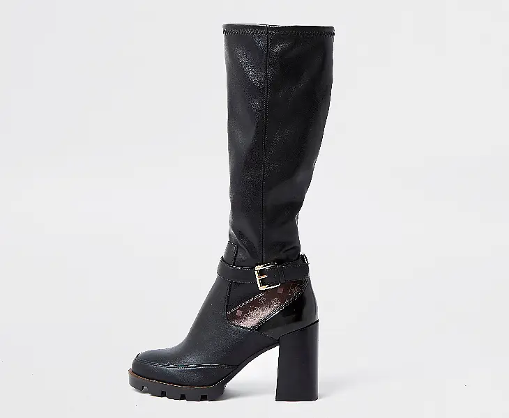 River Island Black Buckle Detail Heel Boots