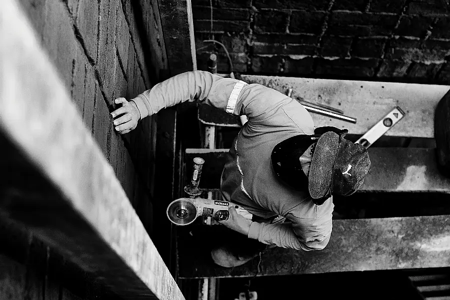 An aerial shot of a man on a building site