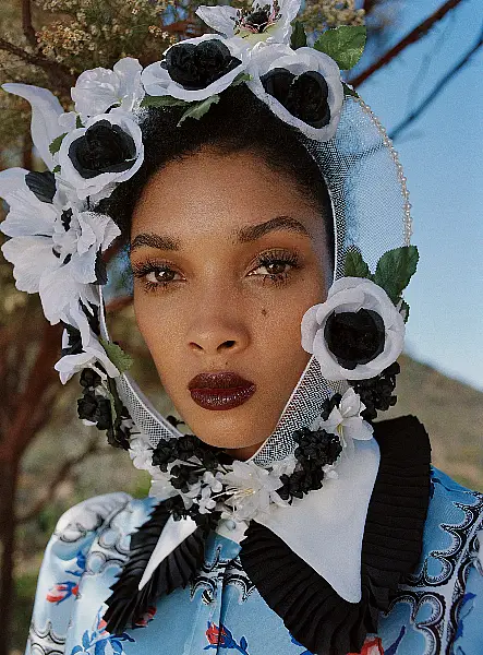 model backstage at Rodarte SS21