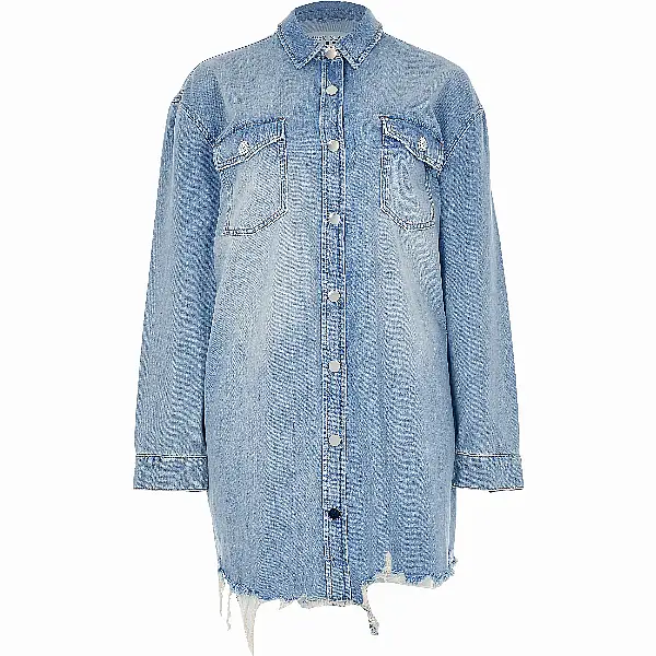 River Island Blue Denim Mini Shirt Dress