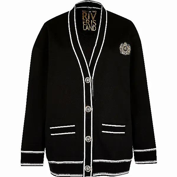 River Island Black RI Badge Stripe Cardigan