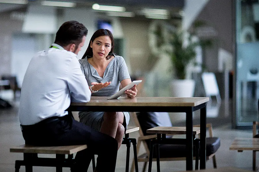 Two colleagues in a meeting