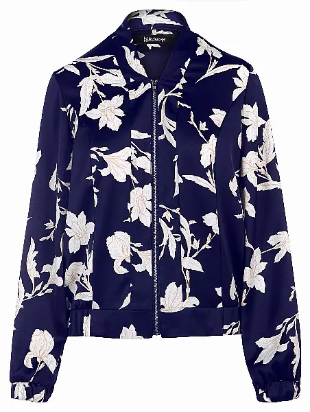 Kaleidoscope Floral Print Satin Bomber Jacket