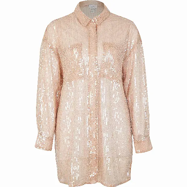 River Island Beige Sequined Oversized Shirt