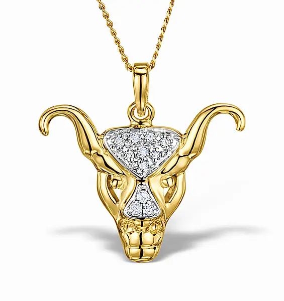 The Diamond Store 9K Gold Diamond Taurus Pendant Necklace