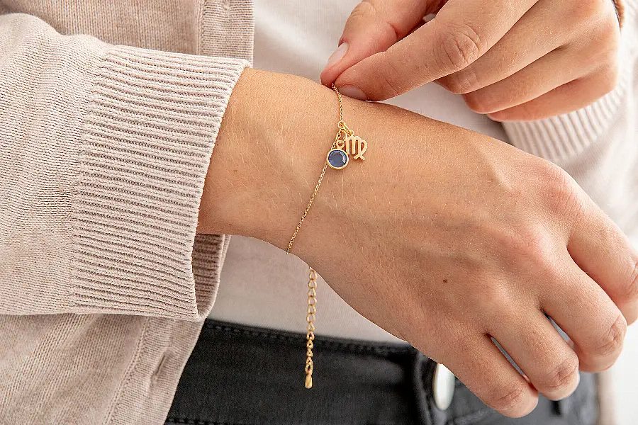 PoppyK Gold Plated Zodiac And Birthstone Bracelet