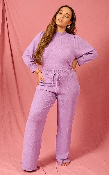 Dancing Leopard Leela Knitted Jumper in Pastel Purple; Oslo Knitted Trouser in Pastel Purple