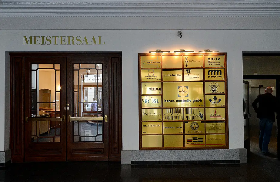 View of door to the 'Meistersaal' at Hansa Studios