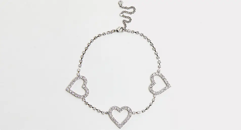 River Island Silver Diamante Heart Motif Choker, £12