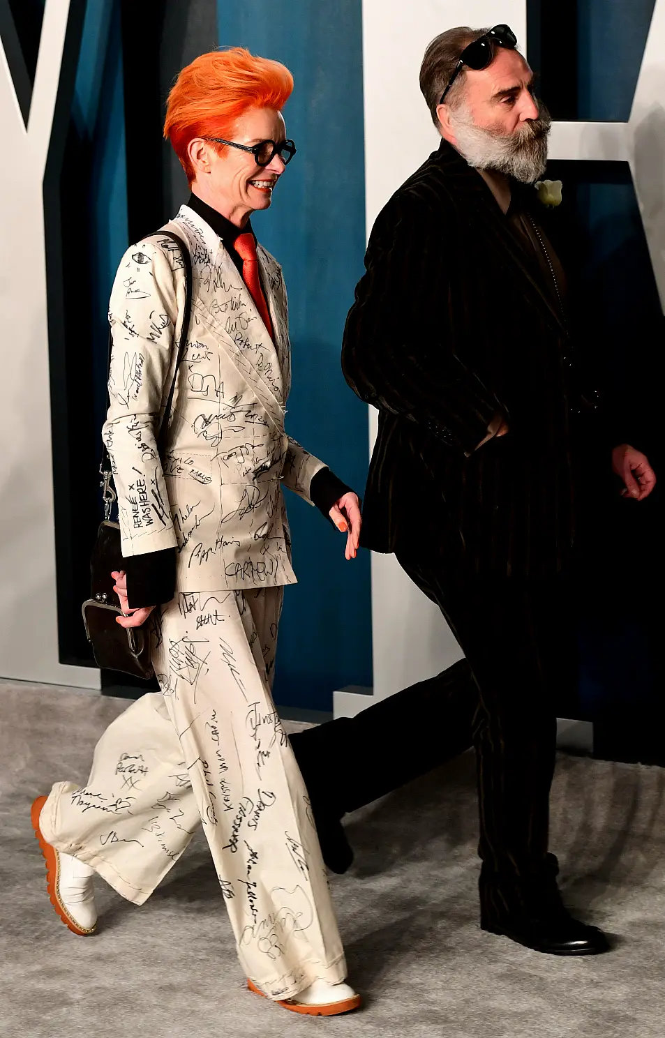 Sandy Powell (left) and Sam Louwyck attending the Vanity Fair Oscar Party