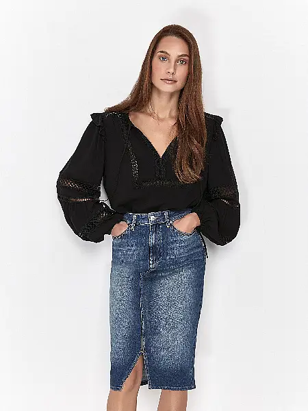 Sonder Studio Blouse; Denim Skirt