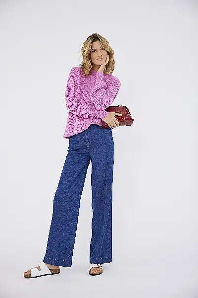 Damart Detailed Jumper; Wide Leg Jeans