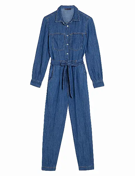 Marks and Spencer Denim Belted Long Sleeve Jumpsuit