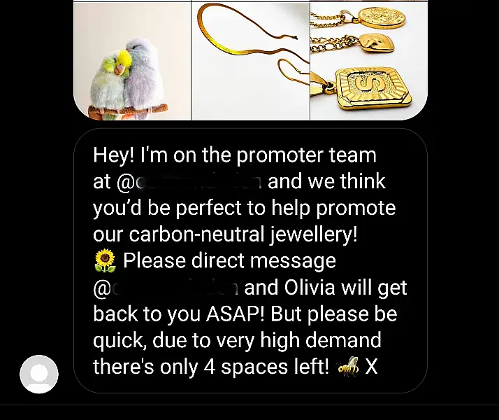 Example of a 'DM to collab' message