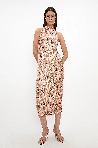 Coast Blush Sequin Halter Midi Dress