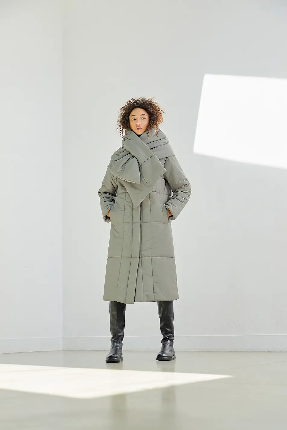 Albaray Khaki Scarf Padded Coat