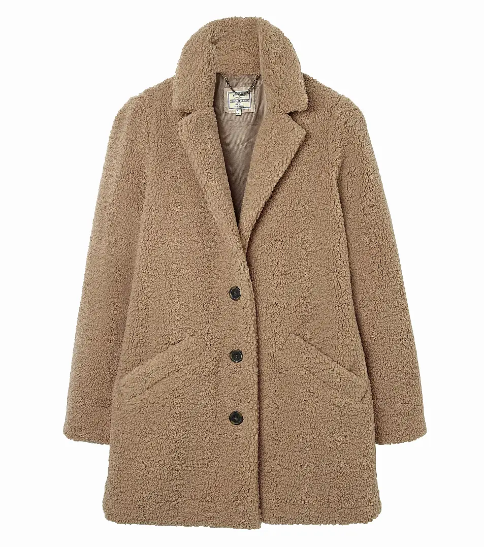 FatFace Tanya Beige Teddy Coat