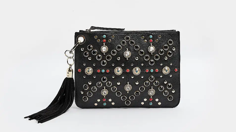 River Island Black Suede Studded Clutch Bag