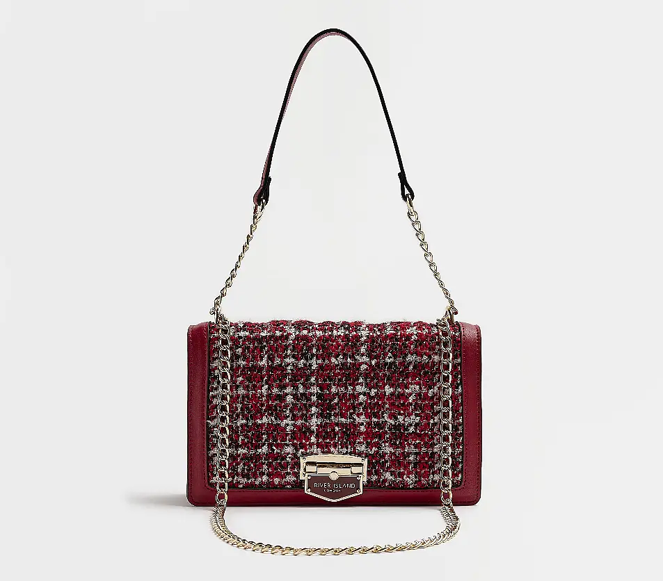 Red Bouclé Check Shoulder Bag, River Island