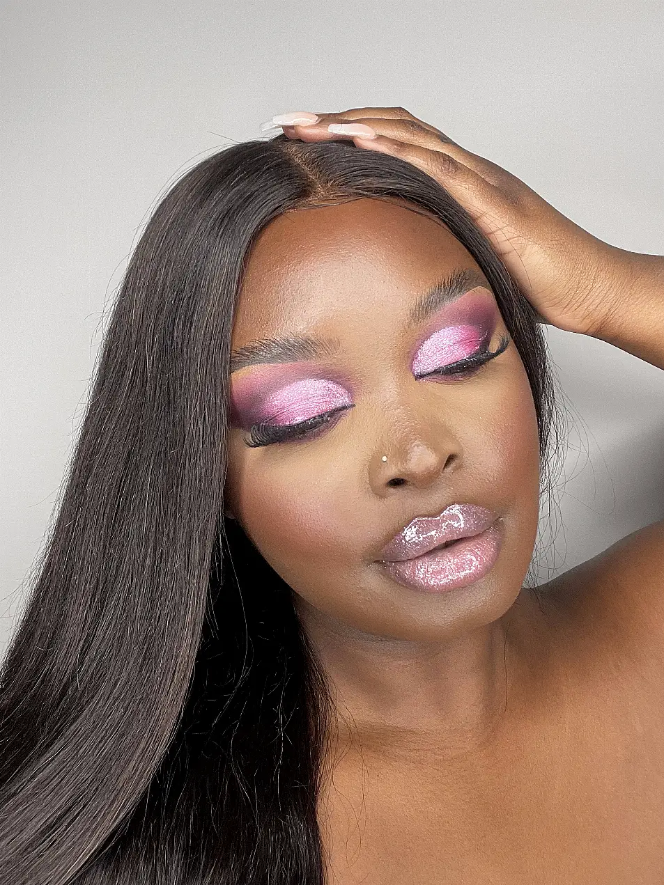 Pink eye look created using the Revolution Ultimate Lights Eyeshadow Palette Feathered Pinks