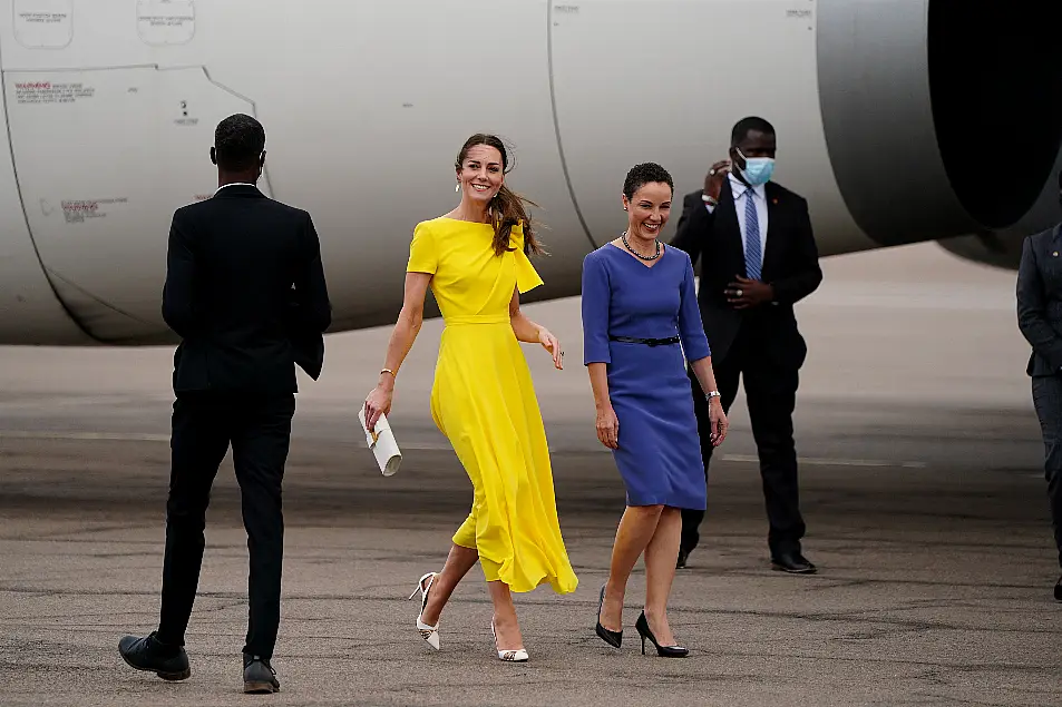 The Princess of Wales arrives at Norman Manley International Airport in Kingston, Jamaica