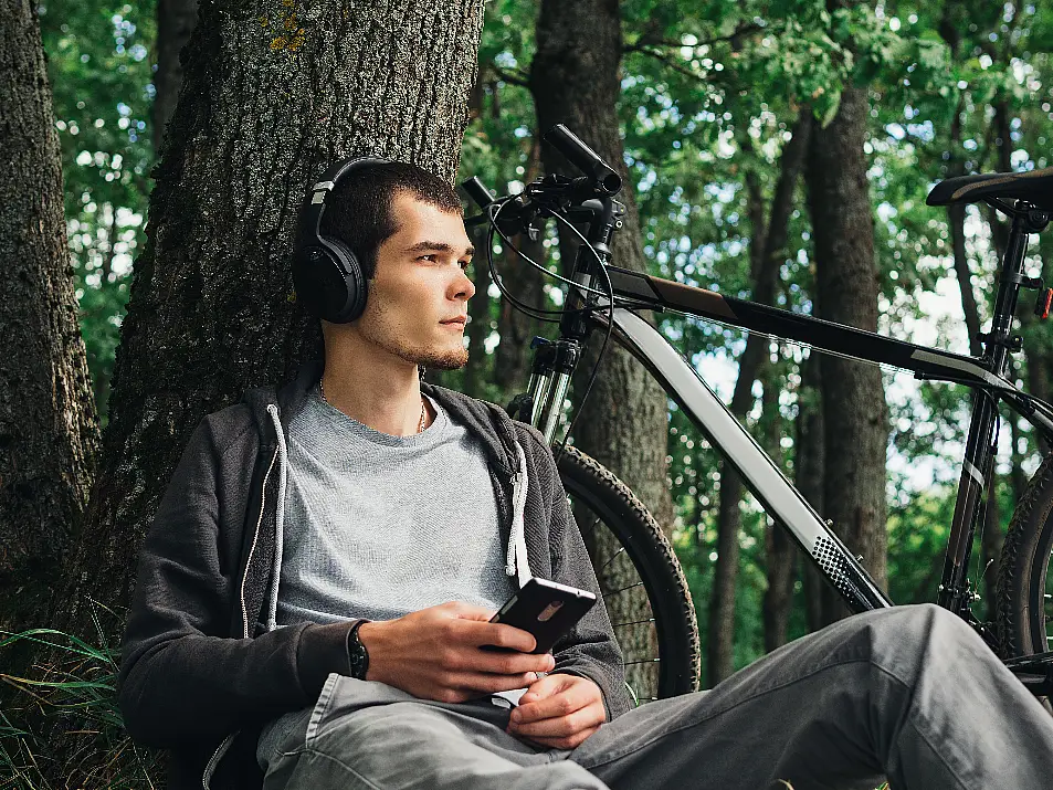 man listening to music