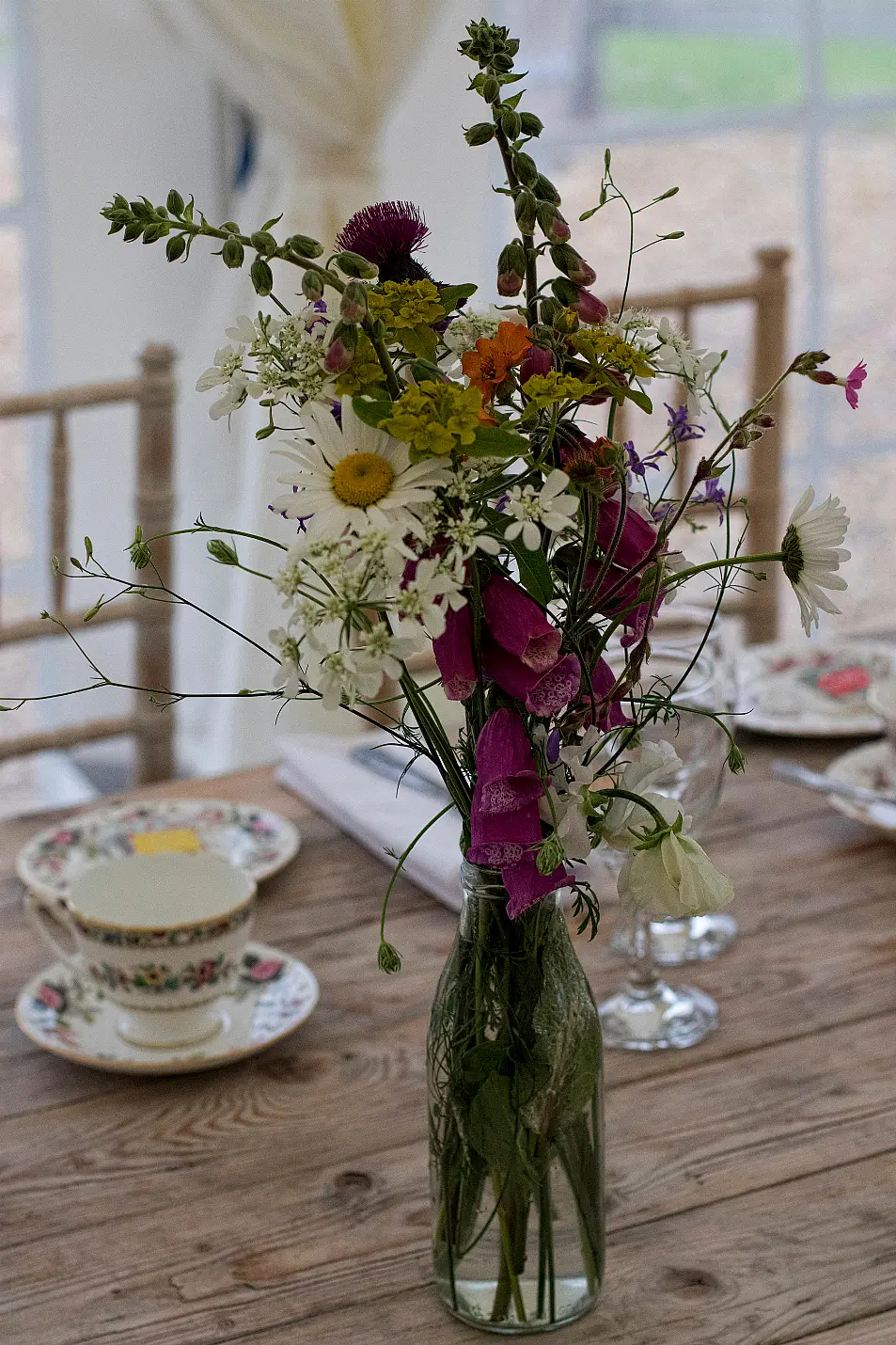 Wildflower wedding table arrangement