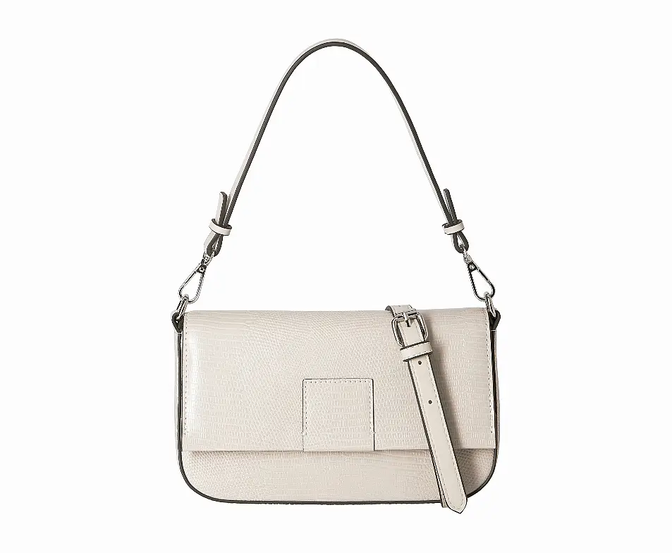 John Lewis ANYDAY Sleek Flapover Shoulder Bag, White Lizard