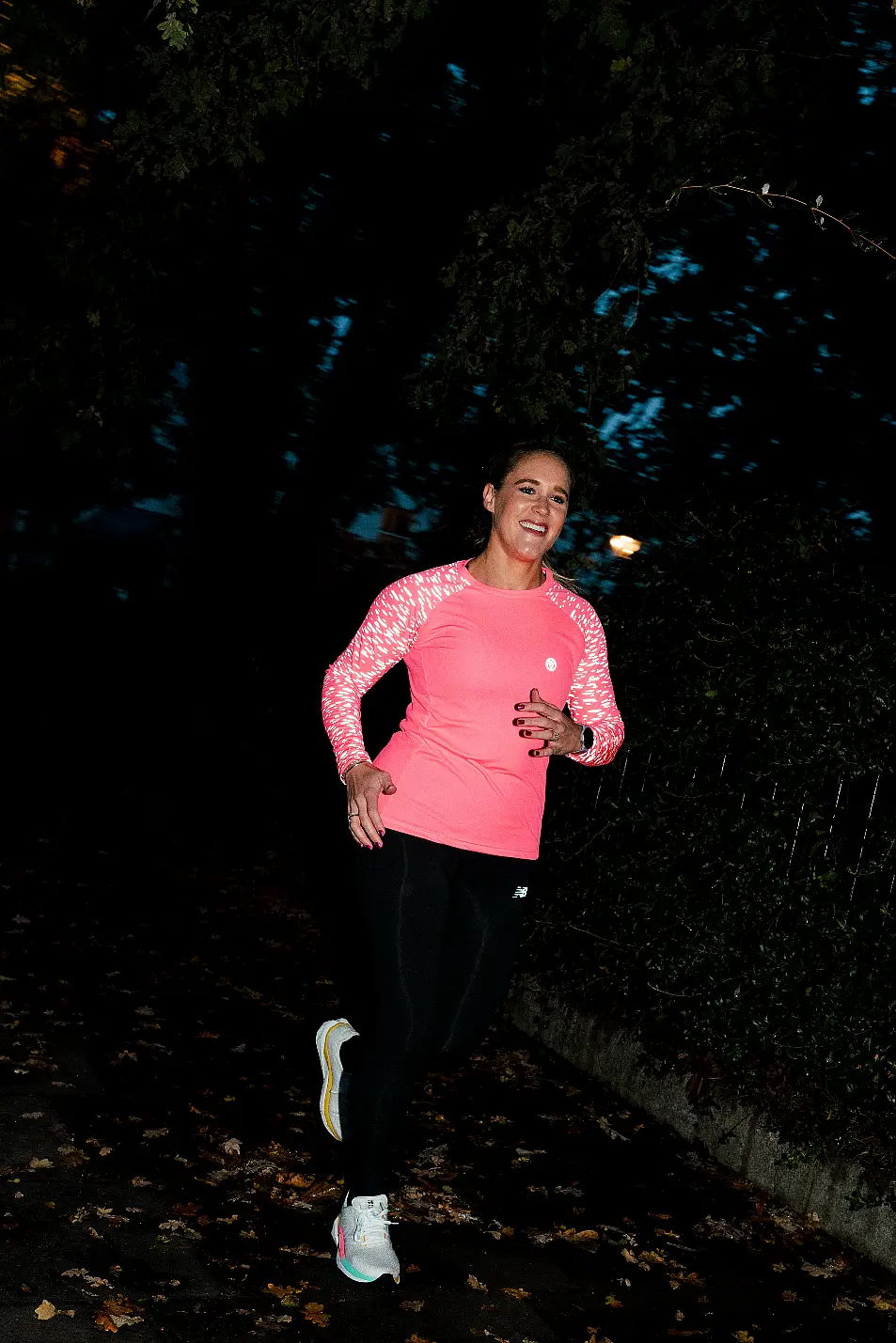 Sarah Campus wearing reflective running gear